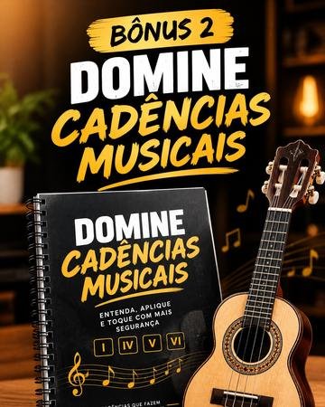 Capa ilustrada da apostila Bônus 2: Aprenda a tocar de ouvido, com desenho de um cavaquinho